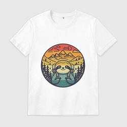 Футболка хлопковая мужская Ленивец турист путешествует с рюкзаком, цвет: белый