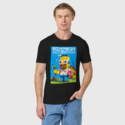 Футболка хлопковая мужская Homer Simpson and Minecraft - collaboration ai art, цвет: черный — фото 2