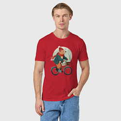 Футболка хлопковая мужская Медвежонок на велосипеде, цвет: красный — фото 2
