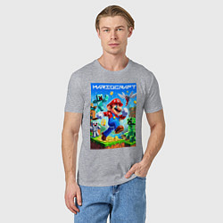 Футболка хлопковая мужская Mario in Minecraft - ai art collaboration, цвет: меланж — фото 2