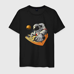 Футболка хлопковая мужская Космонавт - диджей, цвет: черный