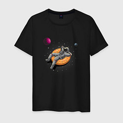 Футболка хлопковая мужская Космонавт на пончике, цвет: черный
