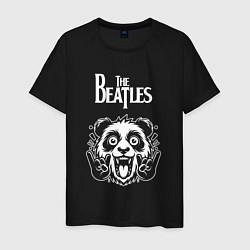 Футболка хлопковая мужская The Beatles rock panda, цвет: черный