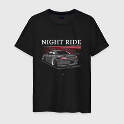 Футболка хлопковая мужская Nissan skyline night ride, цвет: черный