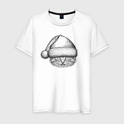 Мужская футболка Котенок в новогоднем колпаке