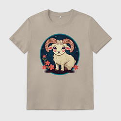 Мужская футболка Барашек знак зодиака Овен на фоне цветов