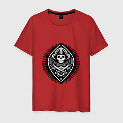 Футболка хлопковая мужская Черная метка пирата, цвет: красный