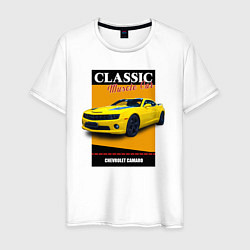 Футболка хлопковая мужская Спорткар Chevrolet Camaro, цвет: белый