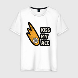 Футболка хлопковая мужская Kiss my ace volleyball, цвет: белый