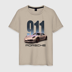 Футболка хлопковая мужская Порше 911 спортивный автомобиль, цвет: миндальный