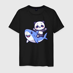 Футболка хлопковая мужская Панда и акула, цвет: черный
