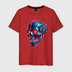 Футболка хлопковая мужская Metal cyber skull - ai art, цвет: красный