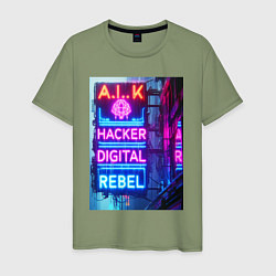 Мужская футболка Ai hacker digital rebel - neon glow