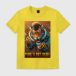 Футболка хлопковая мужская Punks not dead - motto tiger, цвет: желтый