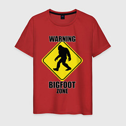 Футболка хлопковая мужская Предупреждающий знак Bigfoot zone, цвет: красный