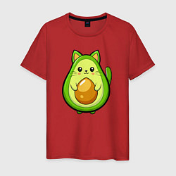 Футболка хлопковая мужская Авокадо кот мем, цвет: красный