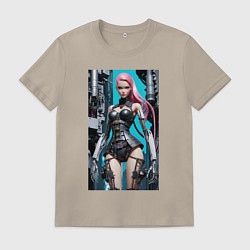 Футболка хлопковая мужская Barbie cyber warrior - ai art fantasy, цвет: миндальный