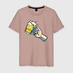 Футболка хлопковая мужская Кружка пива в руке, цвет: пыльно-розовый