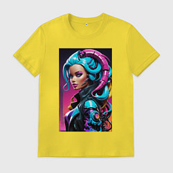 Футболка хлопковая мужская Фантастическая кибер девчонка - нейросеть, цвет: желтый