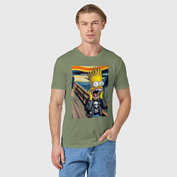 Футболка хлопковая мужская Барт Симпсон кричит - мем нейросеть, цвет: авокадо — фото 2