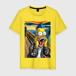 Футболка хлопковая мужская Гомер Симпсон кричит - мем нейросеть, цвет: желтый