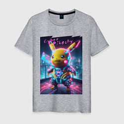 Мужская футболка Cyber Pikachu - neon glow ai art fantasy