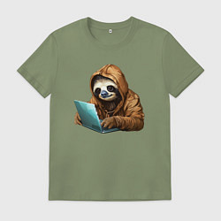 Мужская футболка Ленивец за ноутбуком