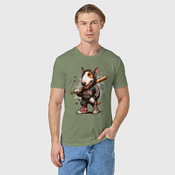 Футболка хлопковая мужская Bully with a baseball bat - ai art fantasy, цвет: авокадо — фото 2