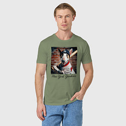 Футболка хлопковая мужская Bull terrier - New York yankees baseball team, цвет: авокадо — фото 2