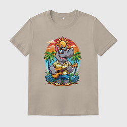 Мужская футболка Носорог играет на гитаре жарким летом