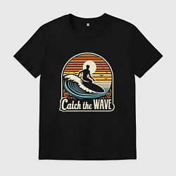 Мужская футболка Серфер на волне в ретро стиле лови волну