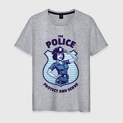 Футболка хлопковая мужская Полиция - служить и защищать, цвет: меланж