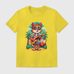 Футболка хлопковая мужская Лисица с гитарой жаркое лето, цвет: желтый