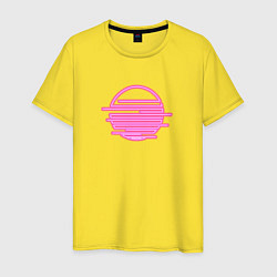 Футболка хлопковая мужская Абстрактное геометрическое неоновое солнце, цвет: желтый