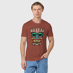 Футболка хлопковая мужская Tiki face, цвет: кирпичный — фото 2