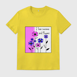 Мужская футболка Люблю лето и цветы яркий розовый