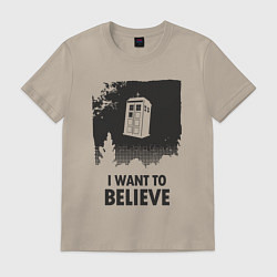 Футболка хлопковая мужская Tardis - I want to believe, цвет: миндальный