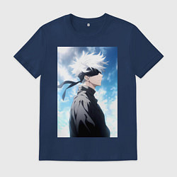 Футболка хлопковая мужская Магическая битва Сатору Годзё в повязке, цвет: тёмно-синий