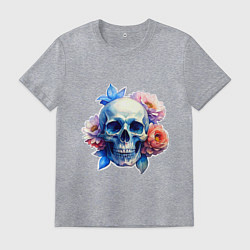 Мужская футболка Акварельный череп в цветах