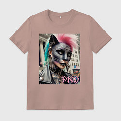 Мужская футболка Девушка кошка - панк не умер