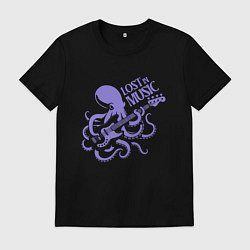 Мужская футболка Осьминог играет на бас гитаре ретро винтаж