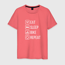 Футболка хлопковая мужская Eat sleep bike repeat, цвет: коралловый