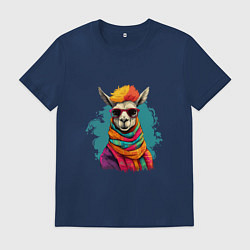 Мужская футболка Лама в разноцветном шарфе