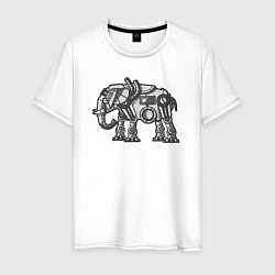 Футболка хлопковая мужская Механический слон, цвет: белый