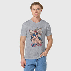Футболка хлопковая мужская Человек-бензопила Аки Хаякава лис, цвет: меланж — фото 2