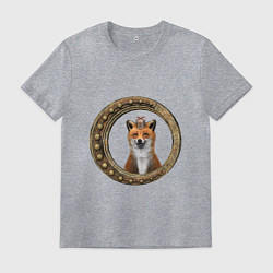 Футболка хлопковая мужская Стимпанк лис в рамке, цвет: меланж