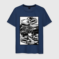 Футболка хлопковая мужская Porsche автомобиль классический, цвет: тёмно-синий