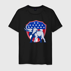 Футболка хлопковая мужская Слон США, цвет: черный