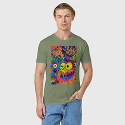 Футболка хлопковая мужская Психоделические лица, цвет: авокадо — фото 2