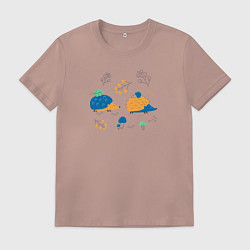 Мужская футболка Ежики в лесу с веточками и грибами